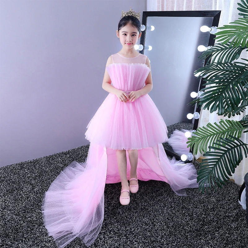 2018 New Design Princess Dress Long Trailing Ball Gown Summer Wedding Dress First Communion Dresses Pink Evening Party Gown A159