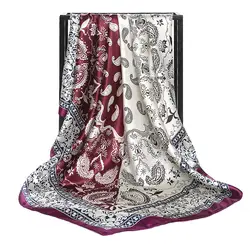 Хиджаб шарф для женщин Элитный бренд из искусственного атласа шелковые шарфы платки квадратный платок Обертывания 2017, новая мода шаль 90*90