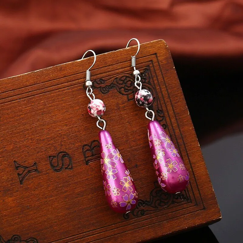 HayStarWay Ретро Этнические китайские Цветочные висячие серьги с кисточкой для женщин девочек подарок на день рождения Свадебная вечеринка ювелирные изделия - Окраска металла: pink