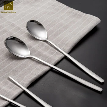 

Stainless Steel Spoon Soup Long Set Camping Hotel Flatware Spoon Portable Cutlery Tableware Cuchara Luxury Dinnerware WKI041