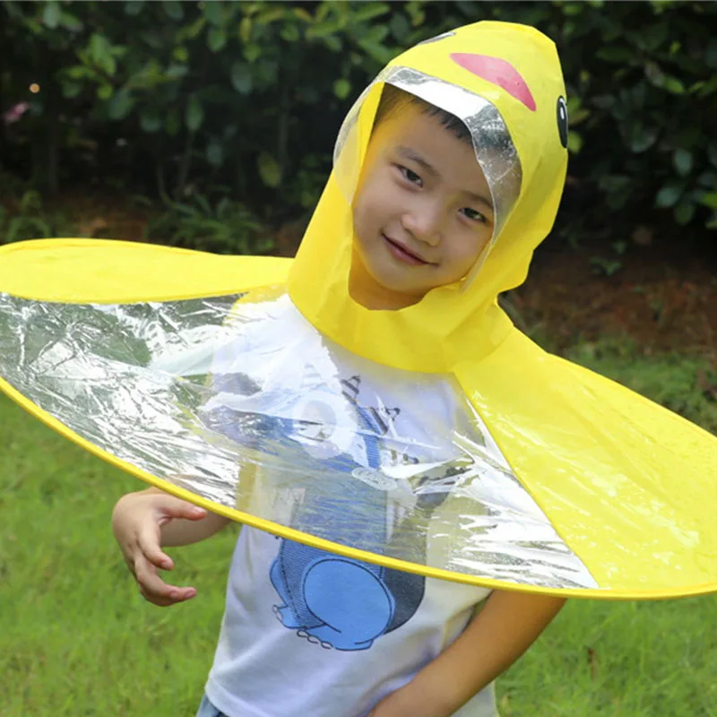 Raincoat poncho creative kids rain cover cute cartoon duck UFO children's raincoat boys and girls umbrella hat windproof poncho rain gear