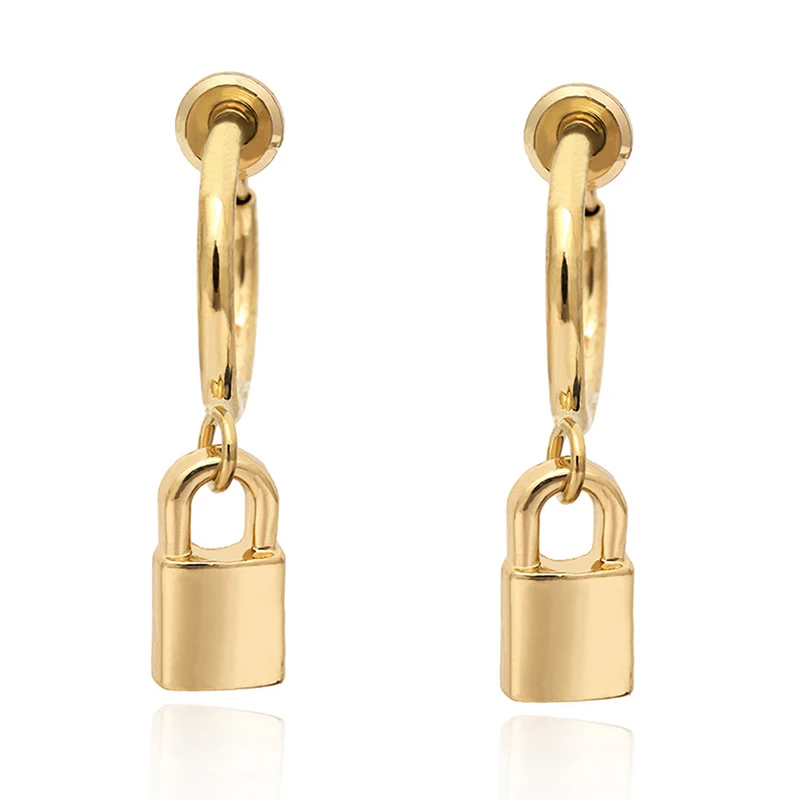 

HWetR Round Circle Chunky Hoop Earrings For Women Silver Gold Earring Big Hoops Lock Earrings Padlock Earings Jewelry Wholesale