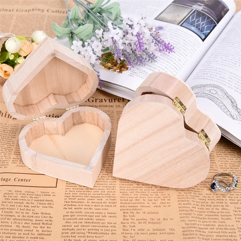 

Heart Shape Wood Box Jewelry Box Wedding Gift Makeup Cosmetic Earrings Ring Desk Rangement Make Up Wooden Organizer Storage Box