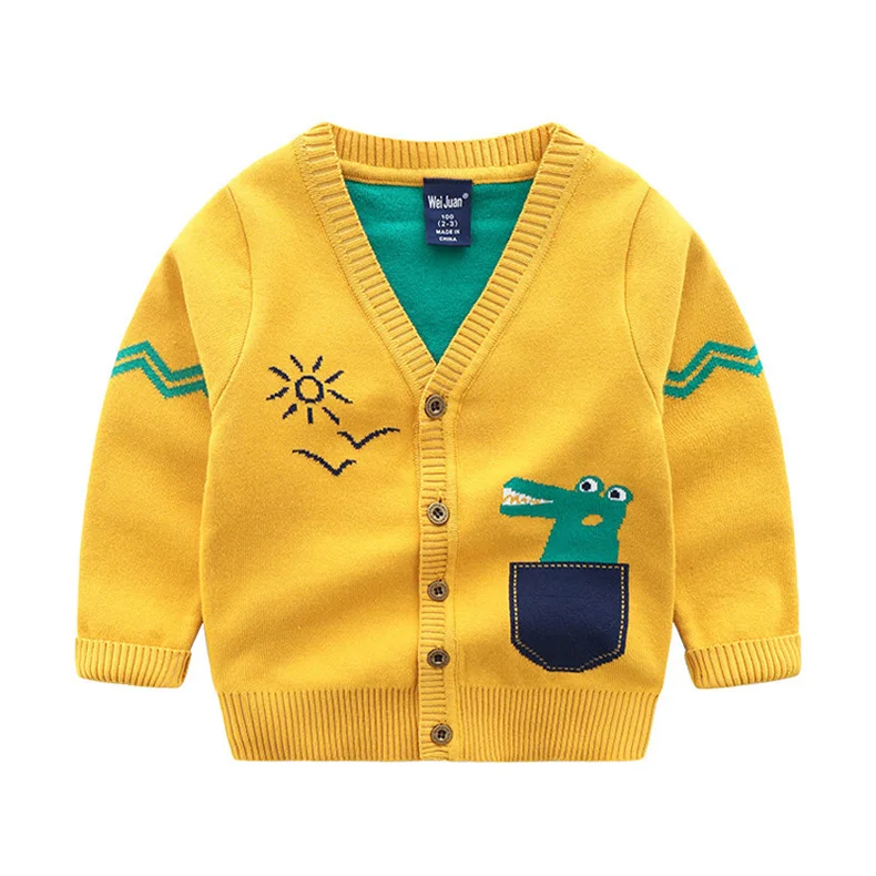 Benemaker/вязаные свитера; кардиган для мальчиков; Осенняя теплая детская школьная одежда; куртки с героями мультфильмов для маленьких детей; повседневные пальто; JH144 - Цвет: Yellow