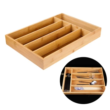 

36*25.8*4.8cm 5 Grid Kitchen Cutlery Storage Box Bamboo Cutlery Tray Drawer Organiser 5 Compartments Kitchen Divider Storage Box