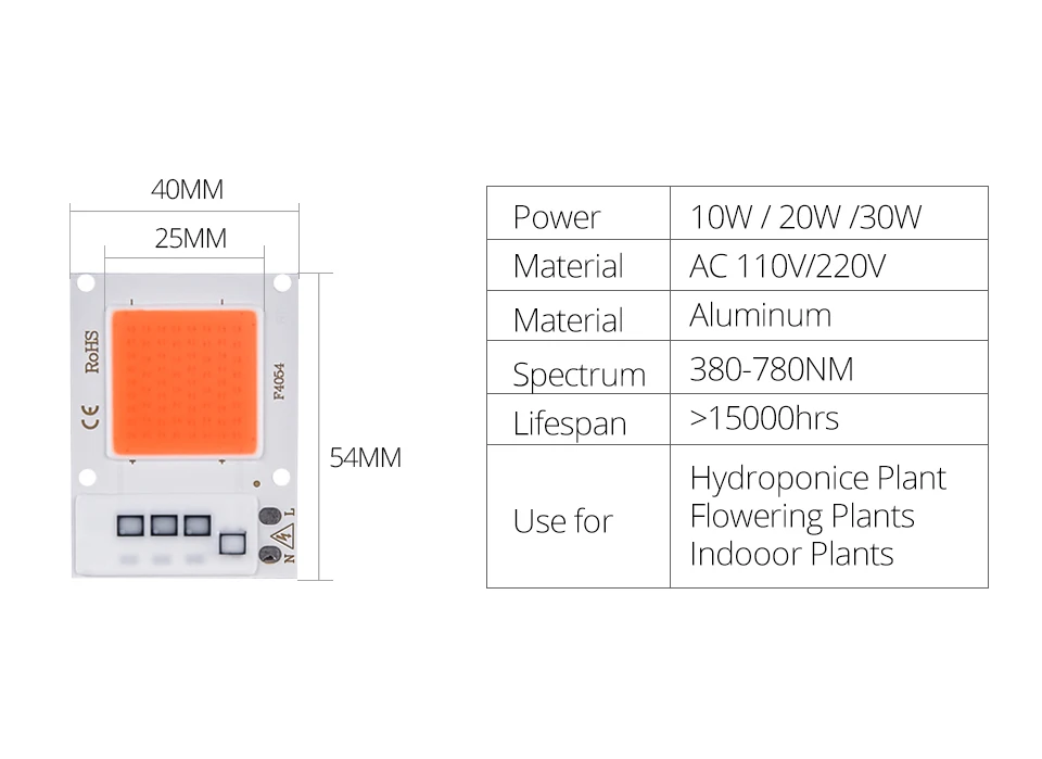 1pcs LED Phyto Lamp 10W 20W 30W LED Grow Light Chip Full Spectrum 110V 220V (3)