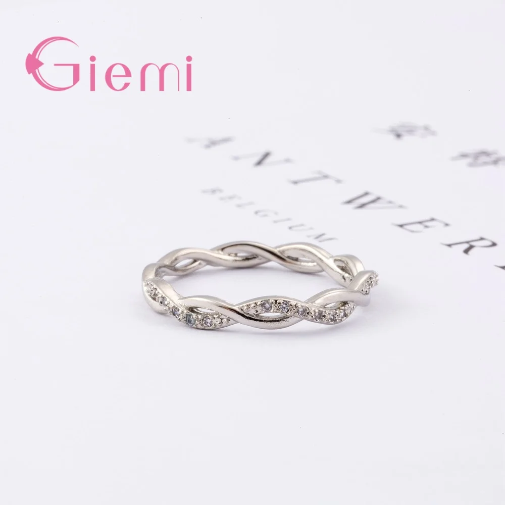 Fine Solid Pure 925 Sterling Silver Rings for Women Men AAA Cubic Zircon Cross Twisted Stackable Wedding Engagement Jewelry 4