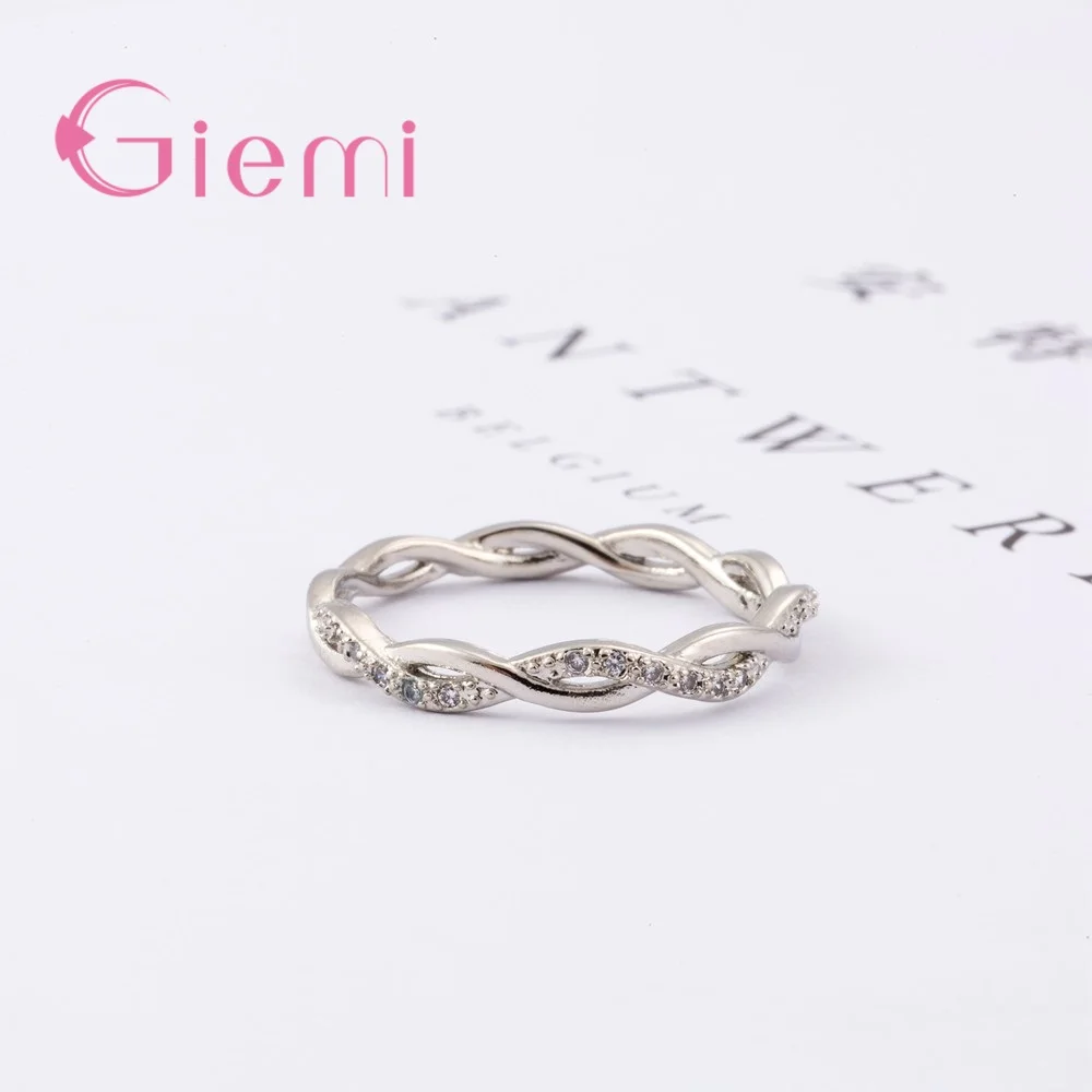 Fine Solid Pure 925 Sterling Silver Rings for Women Men AAA Cubic Zircon Cross Twisted Stackable Wedding Engagement Jewelry