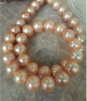 

huge 18"12-13mm natural pink round pearl necklace AAA