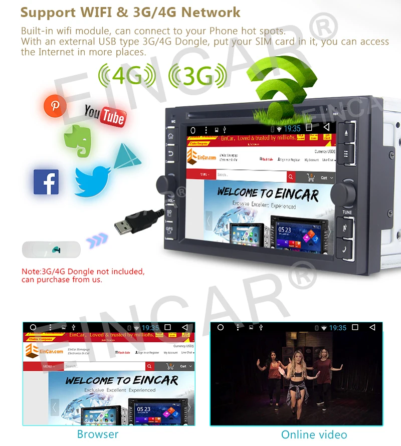 Clearance 6.2" Screen 2G RAM Quad-core Car Stereo Radio Android 6.0 Double Din Head Unit GPS Bluetooth WIFI CAM-IN DVD 1080P Video Player 2
