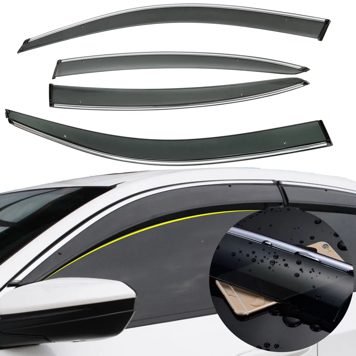 

4Pcs/Set Auto Awnings Shelters Accessories Car Window Vent Visor Wind Deflector Durable Rain Sun Guard For VW For Polo/ 2009
