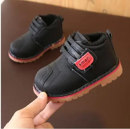 Winter Snow Boots Leather Children's Boots With Thick Fur Dress Shoes Black Sneakers For Girls Boys Toddler Shoes