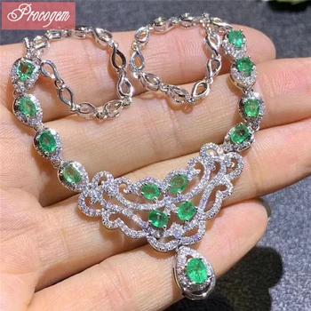 شراءالطبيعي الزمرد قلادة القلائد 13 Pcs الأحجار الكريمة شحن مجاني S925 الفضة الفاخرة الأحجار الكريمة الزفاف قلادة غرامة مجوهرات 21