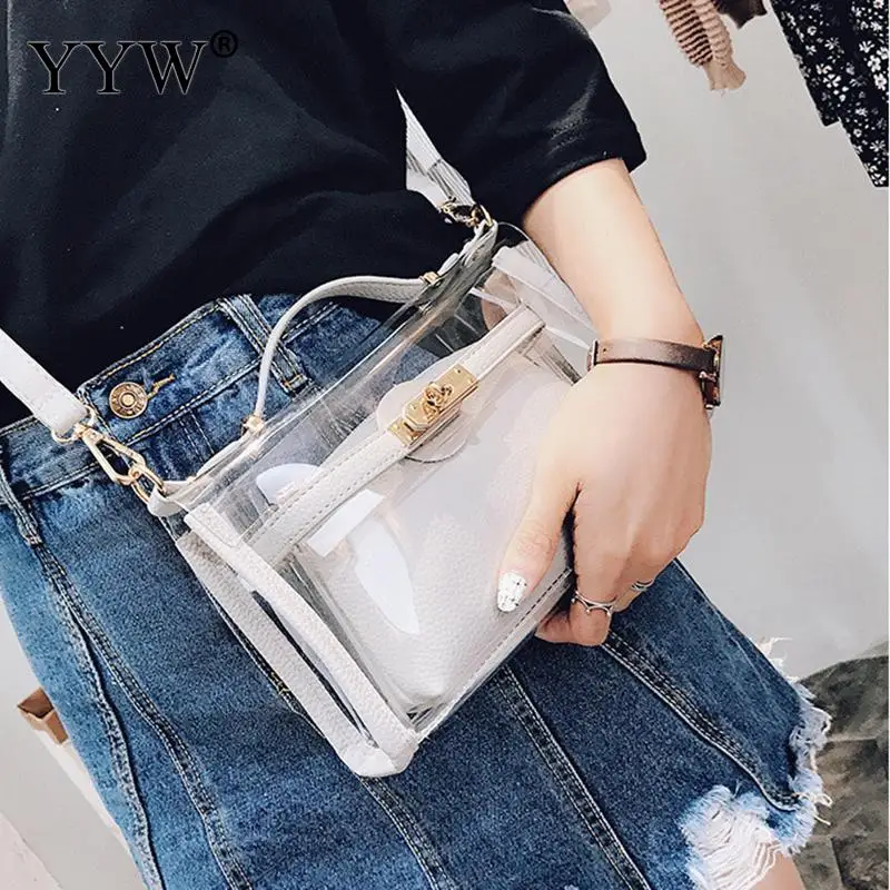 

White Ladies Shoulder Bags Transparent Tote Handbag Girls Versatile Pink Casual Women Messenger Bags Clear Pvc Jelly Small Tote