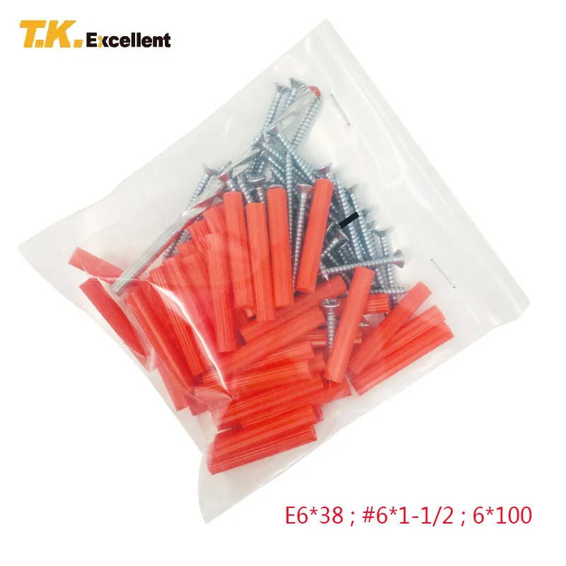 T.K.EXCELLENT Plastic Anchor Expansion Tube Orange Nylon Plug E6 50Pcs And CSK Self-tapping Screw With 1 Drill Bit | Обустройство