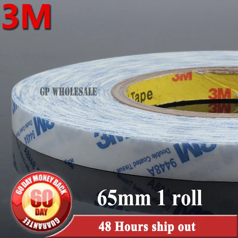 65mm*50M 3M 9448A Strong Double Sided Coated Adhesive Tape for Phone Tablet Repair, Auto Windows Nameplate, Control Panel Bond
