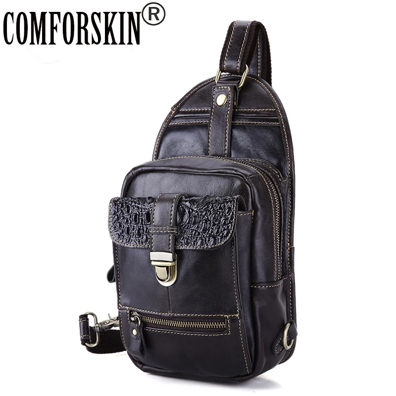 

COMFORSKIN European and American Hot Selling Fashion Patchwork Design Large Capacity Real Leather Men Messenger Bags Chest Bags