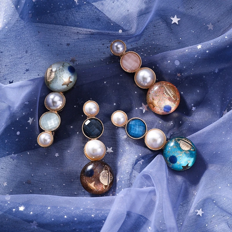 

Fashion Hair Jewelry Accessories Blue Brown Women Girl Hair Jewelry Pentagram Star Universe Hairpins Jewellery Pearl Hairpin