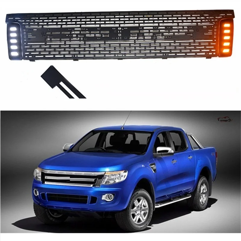 

led lights OWN DESIGN MODIFIED Racing grill LED DRL grille ABS black front grills trim fit for Ranger 2012 -2014 wildtrak T6 txl