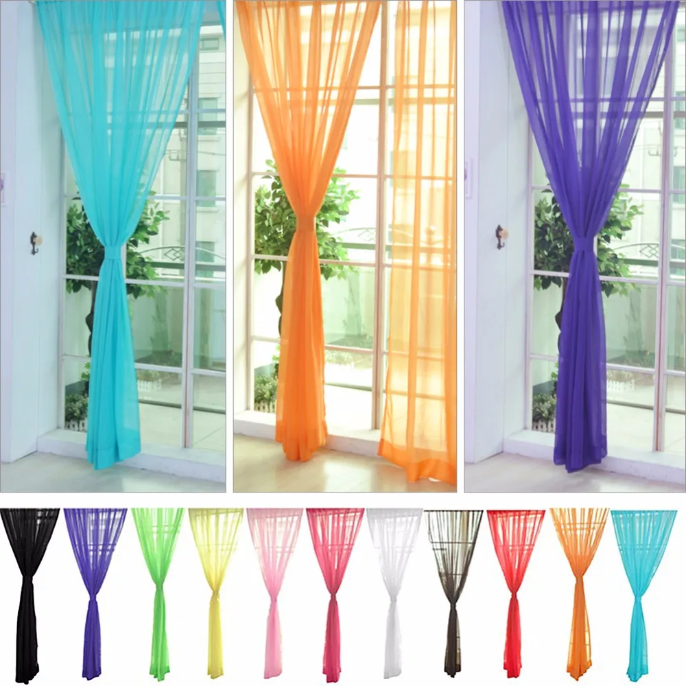 

1Pc New Candy Color Window Screens Living Room Bedroom Blackout Curtains Solid Transparent Gauze Tulle Princess Style#229315