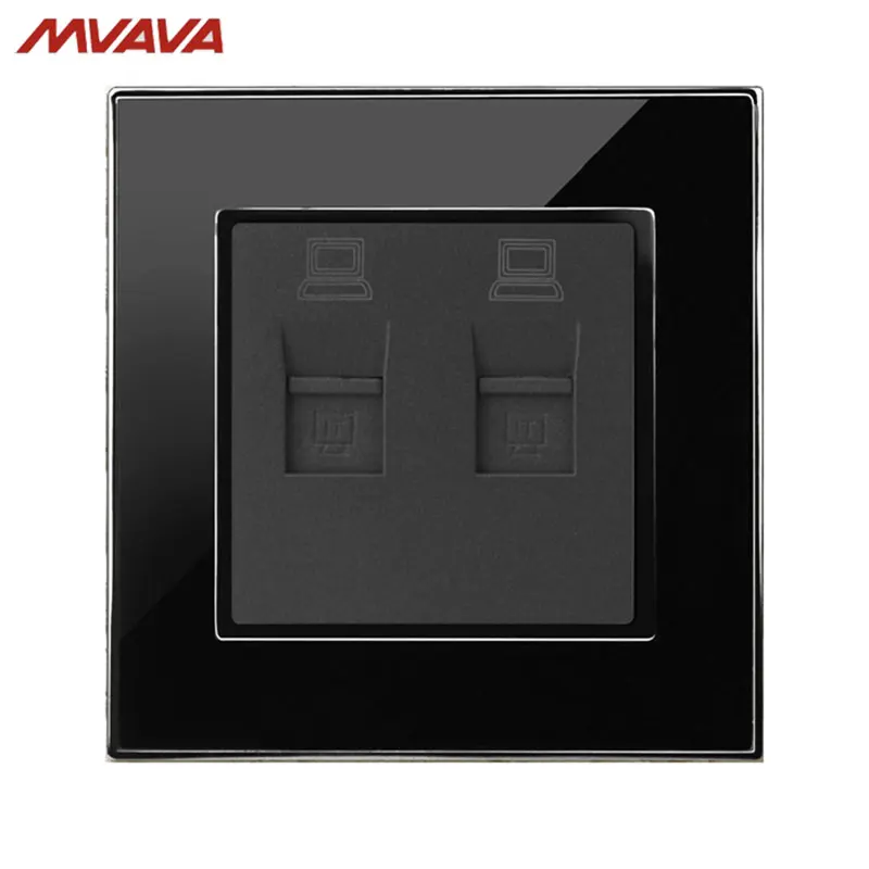 

MVAVA Double PC LAN Wall Decorative Socket Dual Computer Jack Plug Universal Receptacle Luxury Mirror Black Panel Free Shipping