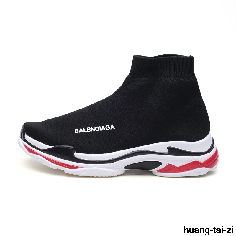 

New High Top Men Women Sneakers 4 CM Thick Sole Sock Shoes Knit Vamp Breathable Dad Shoes Black Red Sapato Feminino