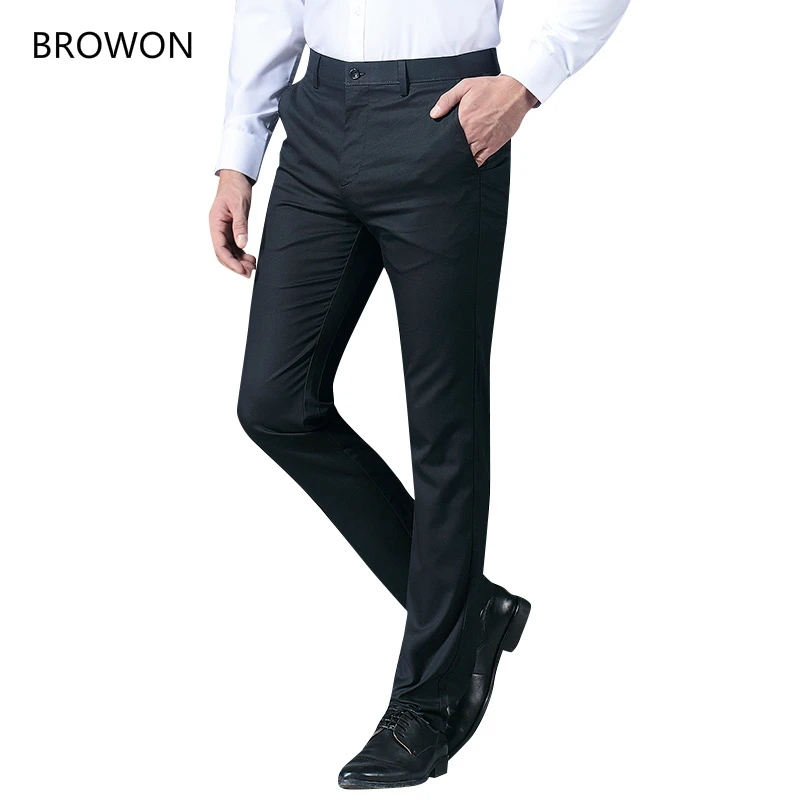 

BROWON Good Quality Men Straight Suit Pants Summer 2019 Formal Wear Casual Trousers Male Suit Pants Men Polyester Suits Trousers