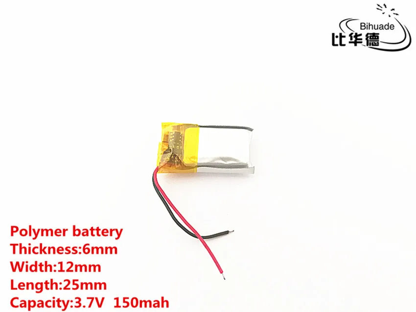 3,7 в, 150 мАч, 601225 полимерный литий-ионный/литий-ионный аккумулятор для игрушек, банка питания, gps, mp3, mp4