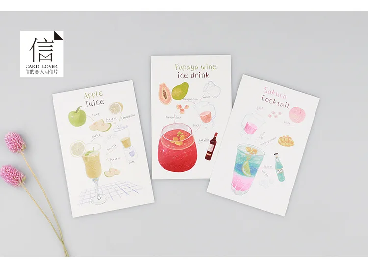 30pcs/lot Summer Drinking Postcard Message Note Wish Gift Cards Paper Bookmark Cute Stationery