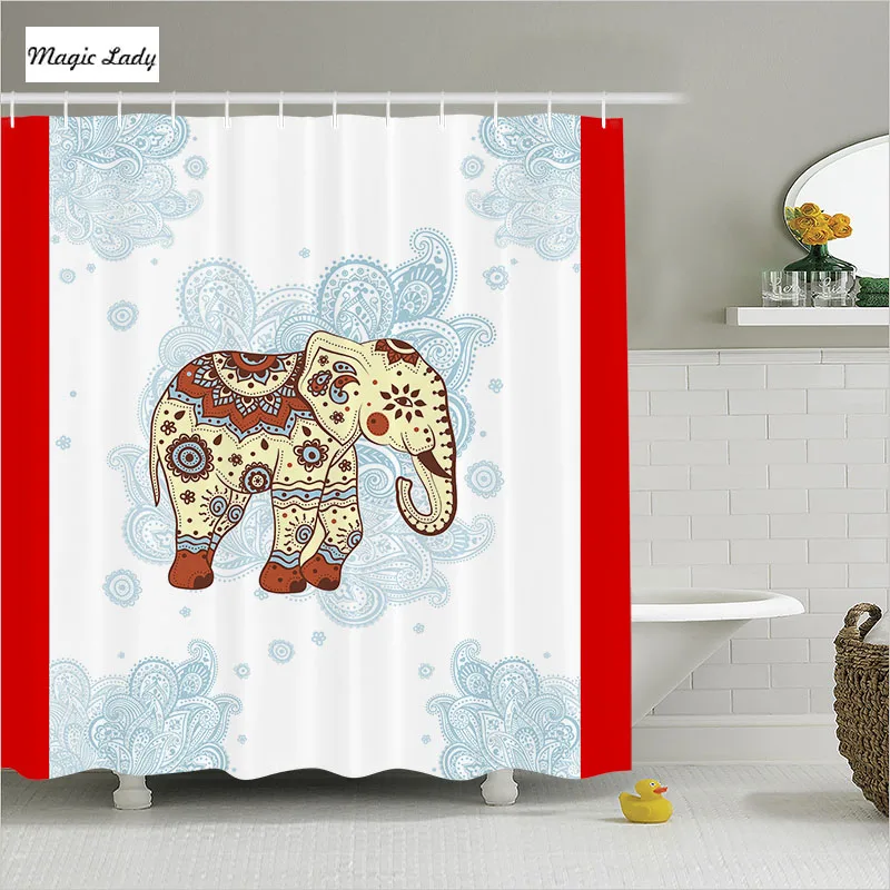Shower Curtain Elephant Bathroom Accessories Animals Ornament Mandala