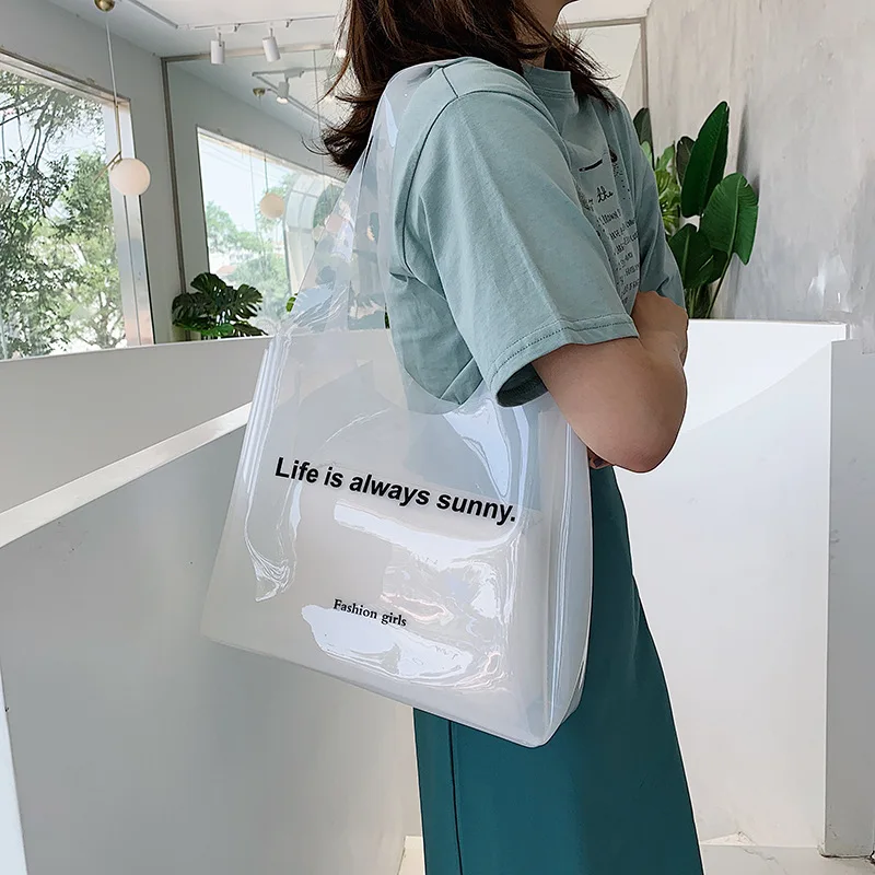 

Transparent 2019 New Jelly Fresh Women's Shoulder Bag Simple Large Capacity Lady Clear Handbag Famous Brand Designer Tote Bag
