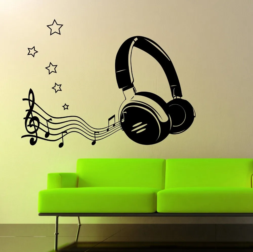 

Modern Fashion Headphone Music Notes Wall Art Sticker Home Decor Vinyl Wall Decors asy Removable Stickera KW-211