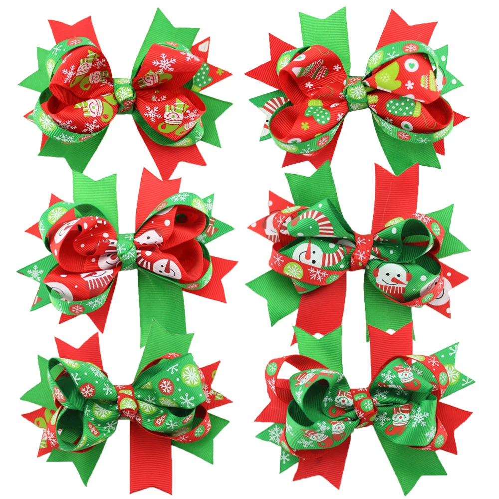 12Pcs Christmas Bowknot Hairpin Hair Bow Clips Barrette For Kids Baby Girls