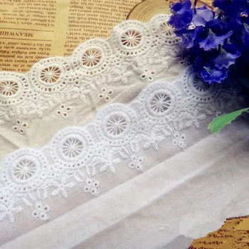 

5Yards/lot Width 7cm White100% Cotton Embroidered Lace Fabrics, Women's Clothing Diy Lace Trim, Free Shipping RS322