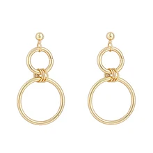 LWONG, золотые Двойные серьги-кольца для женщин, нежные минималистичные серьги, геометрические круглые серьги, подарки для нее