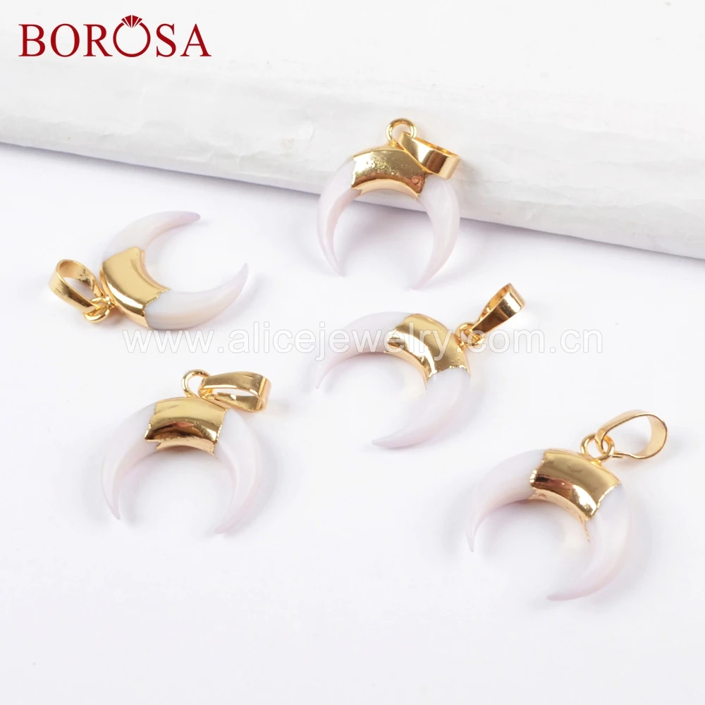 BOROSA 10 шт. в форме рога натуральный белый кулон виде ракушки бусины с золотой