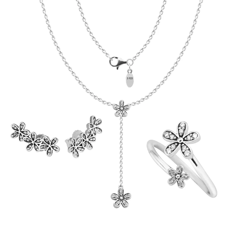 Dazzling Daisies Necklace Earrings Ring 100 925 Sterling Silver Bridal