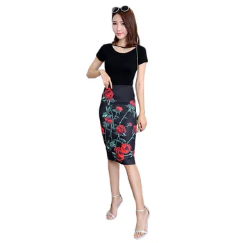 

Sexy Skirts Women 2019 New Spring Summer Korean Elegant Slim Skirts Floral Print Office Back Zipper Pencil Skirts Feminina LD820