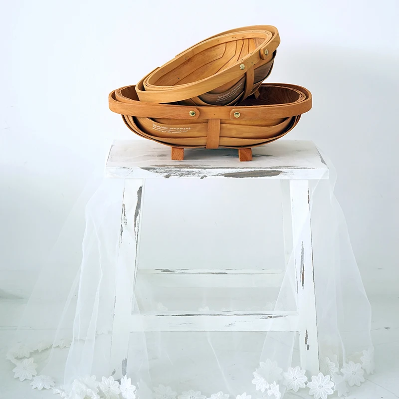  Wood picnic Baskets countryside style cake table decorating tools food photography dinnerware boat 