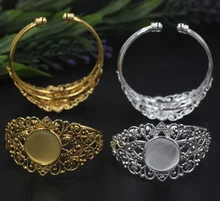 10pcs/Lot Cabochon 20mm Inner Pad Gold/Silver Bracelet Vintage Bangle Jewelry Accessories