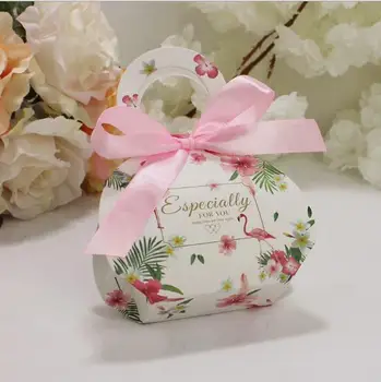 

100Pcs Creative Flamingo Style Handbag Shape Wedding Favors Candy Boxes Bomboniera Party Supplies Gift Box Chocolate Box