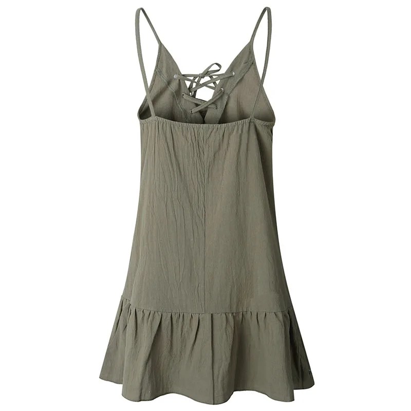 Forefair Summer Cotton Linen Dress Women A Line Mini (2)