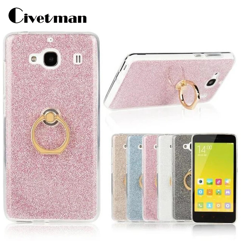 

Cover Phone Case For Xiaomi Red Rice Hongmi Redmi 2 2A 4.7" Soft TPU Silicone Transparent Shell Flash Glitter Powder Ring Stent