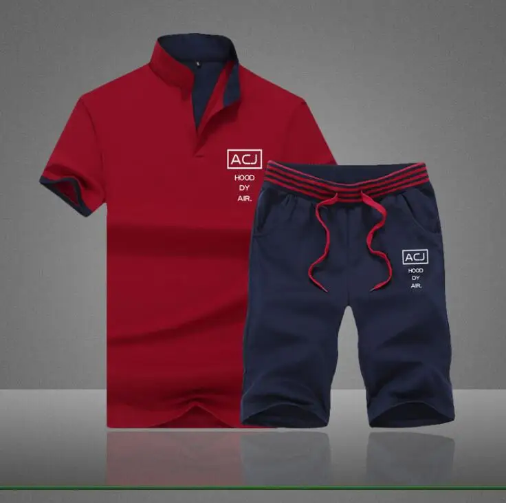 اللياقة البدنية الدعاوى الصيف 2 قطعة أعلى قصيرة مجموعة رجل يقف طوق 2019 الأزياء 2 قطعة تي شيرت السراويل رياضية العلامة التجارية Sportsuits مجموعة ال...