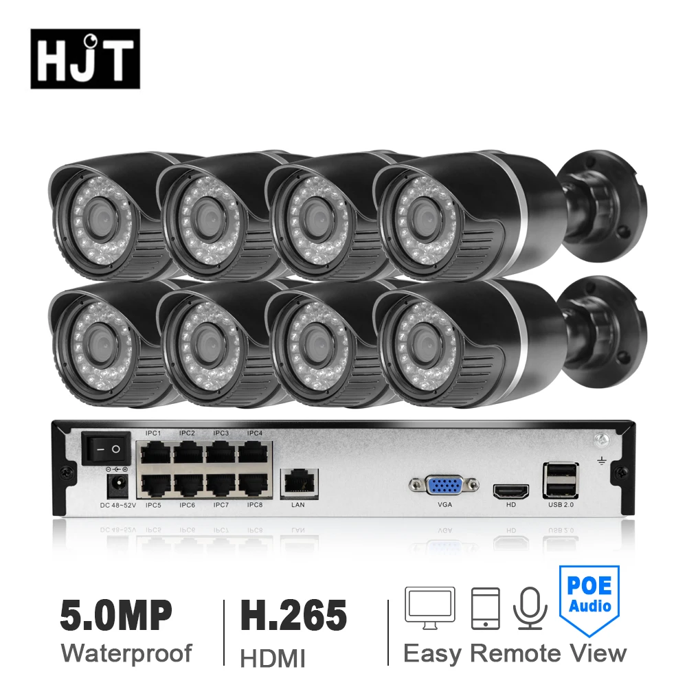 

HJT 4CH / 8CH POE black 5.0MP IP HD network camera P2P cctv monitoring security H.265 waterproof infrared night vision 20M line