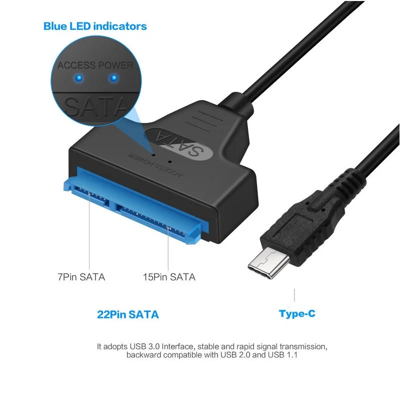 USB3.1 Type C to SATA III 22Pin 7+15pin for SSD Hard Drive Adapter ThunderBolt Capable blue USB3.1 Type C to SATA III 22Pin 7+15pin for SSD Hard Drive Adapter ThunderBolt Capable blue