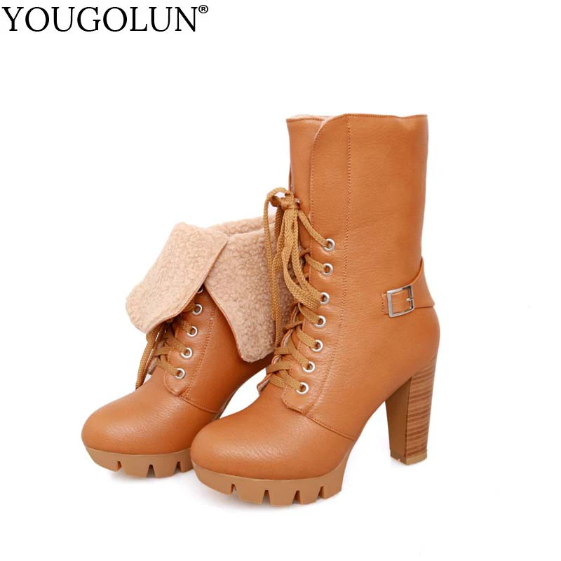 

YOUGOLUN Plus Size Ankle Boots For Women Platform High Heels Female Lace Up Shoes Woman Buckle Short Boot Casual Ladies Footwear