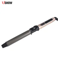 USHOW-Fer à friser rotatif professionnel avec affichage numérique de la température à LED, bigoudi en titane, noir et or 1