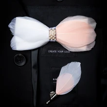 Новинка,, модные мужские галстук-бабочка с перьями, комплект для мужчин, два цвета, розовый, стразы, инкрустация, Британский ретро, жених, groomsme