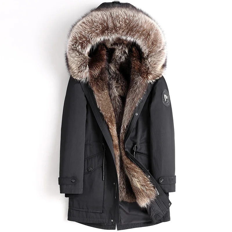 Пальто из натурального меха, зимняя куртка, Мужская теплая парка с натуральным мехом енота, куртки с воротником из натурального меха енота, теплое пальто 4549, YY1014